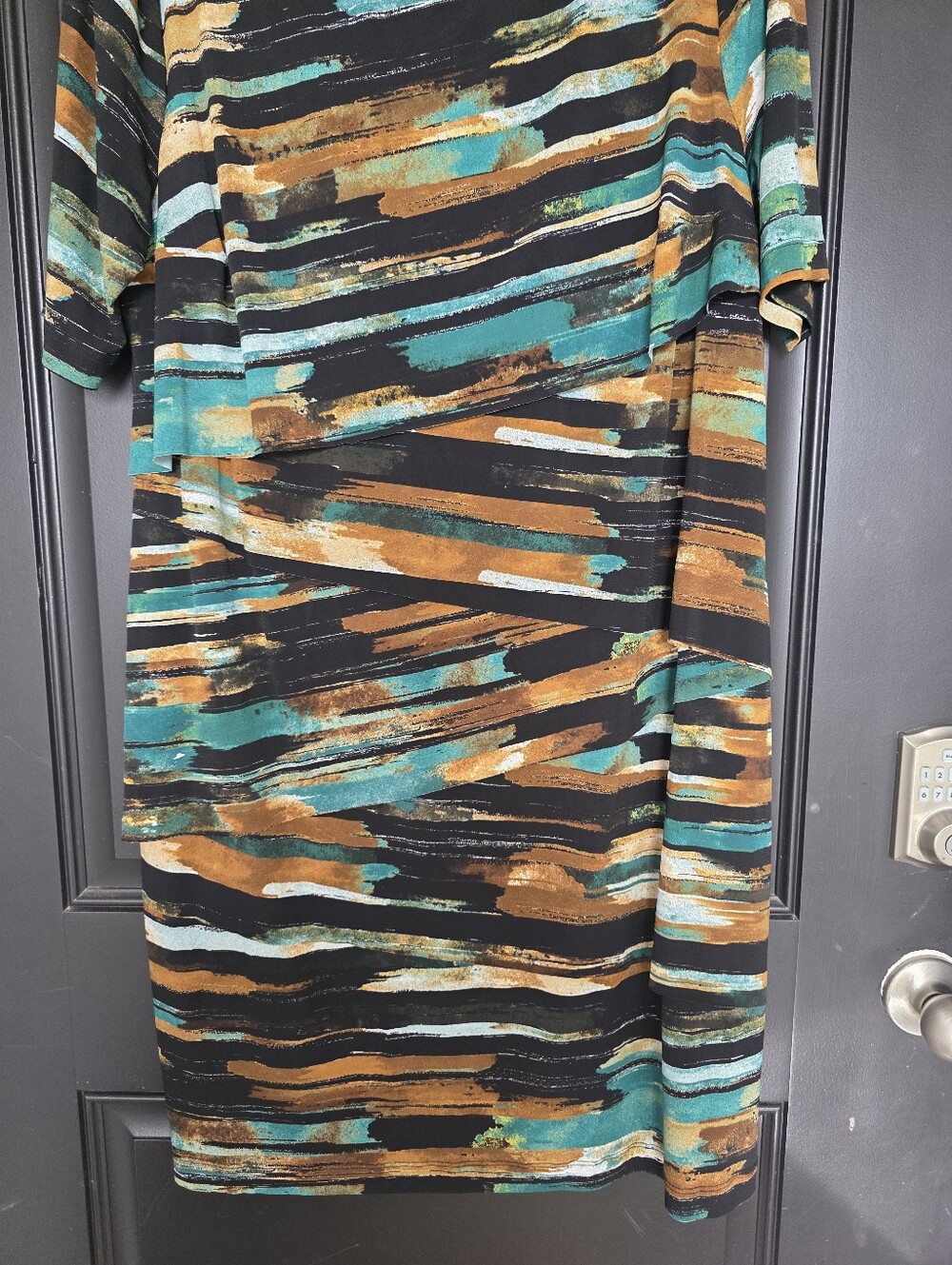 NWT Connected Apparel Plus Size 18W Abstract Sheath Dress Overlay 3/4 Sleeve - Picture 4 of 9
